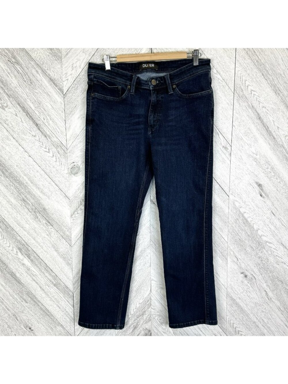 DU/ER Duer Performance Stretch Denim Blue Jeans Straight Fit Mens Size 33x28